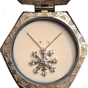 Sparkle Snowflake Rhinestone Sterling Silver necklace & custom gift box.